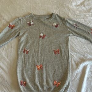 Gray Sweater with Sequin Butterflies